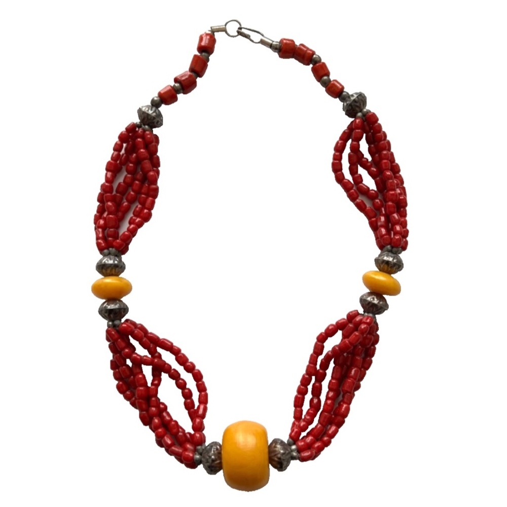 Vintage Nomad Berber Necklace,Ethnic Tribal Coral Amber African, Bedouin Jewelry